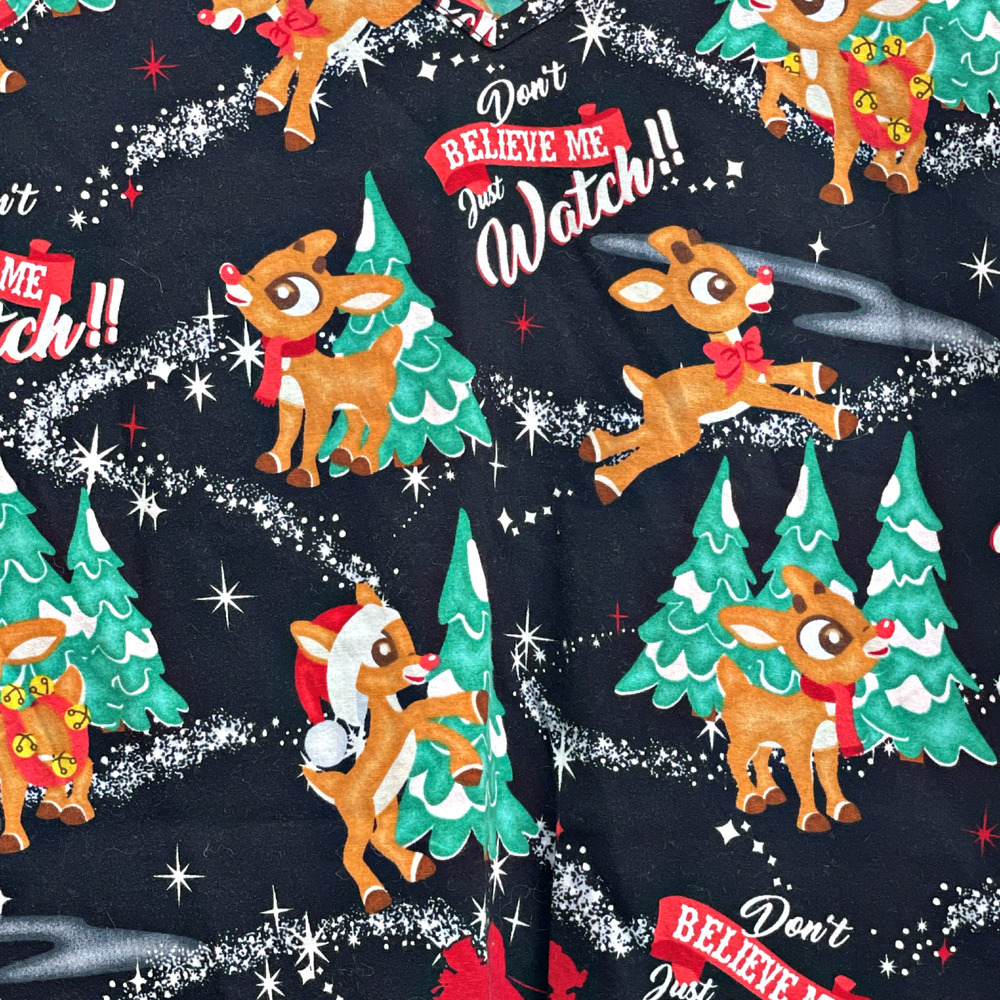 Rudolph the Red Nose Reindeer Don't Believe Me Just Watch Christmas Scrub Top M